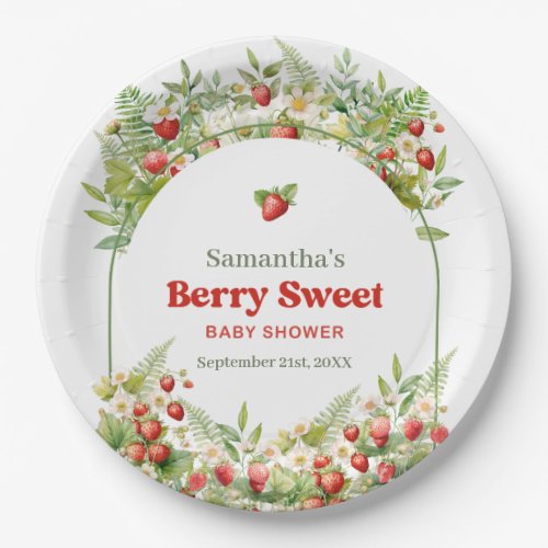 Berry Sweet Boho arch Wild Watercolor Strawberry  Paper Plates