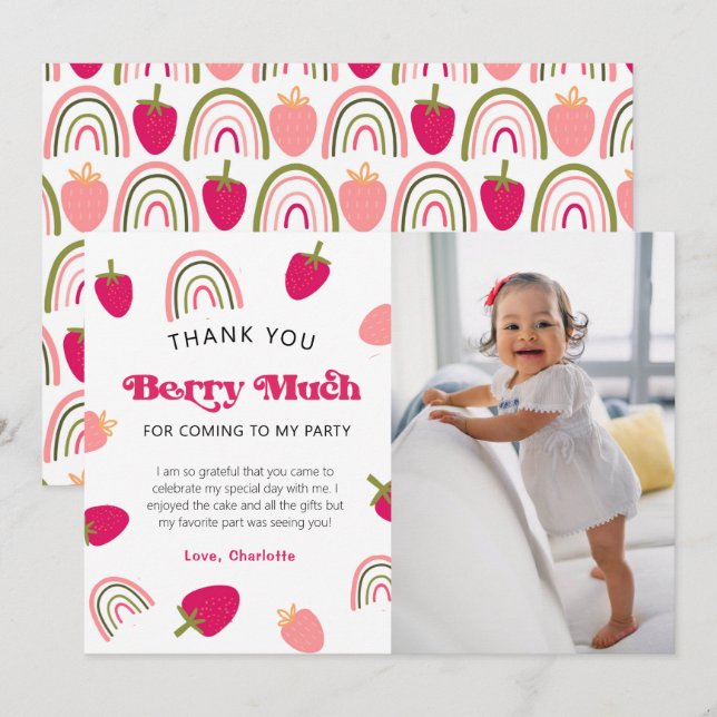 Berry Sweet Boho Rainbow Photo Thank You Card (Front/Back)