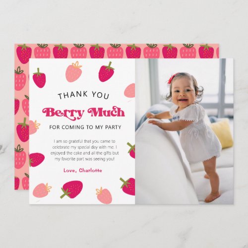 Berry Sweet Boho Strawberry Photo Thank You Card