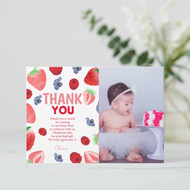 Berry sweet boho strawberry  thank you card (Standing Front)