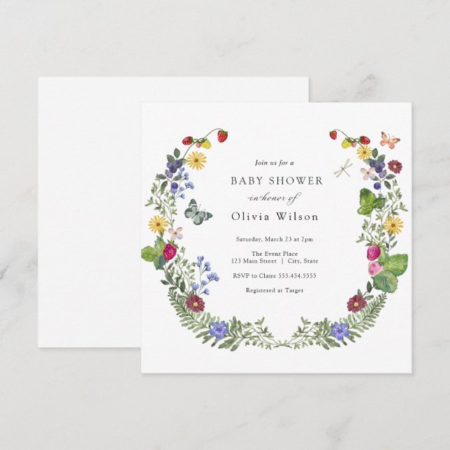 Berry Sweet Boho Wildflower Baby Shower Invitation (Front/Back)