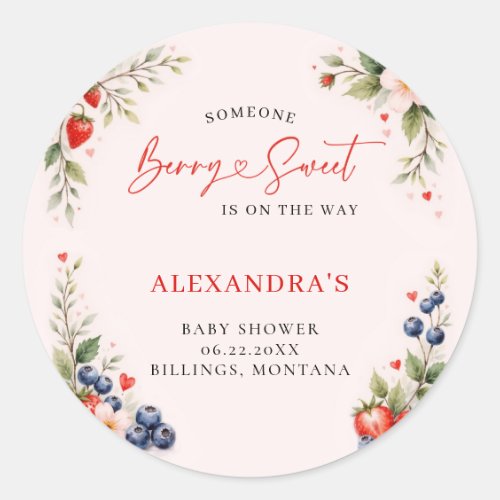 Berry Sweet Botanical Art Pink Girl Baby Shower Classic Round Sticker