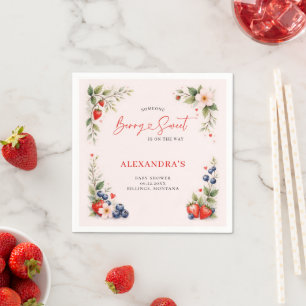 Berry Sweet Botanical Art Pink Girl Baby Shower Napkins