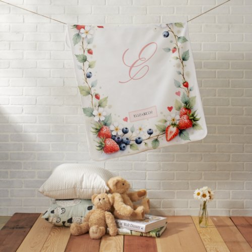 Berry Sweet Botanical Berries Garden Baby Monogram Blanket