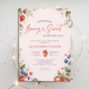 Berry Sweet Botanical Berries Pink Baby Shower Invitation