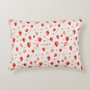 Berry Sweet Botanical Pink Hearts Monogram Accent Pillow