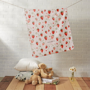 Berry Sweet Botanical Pink Hearts Monogram Baby Blanket