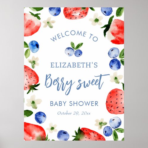 Berry Sweet Boy Baby Shower Welcome Poster