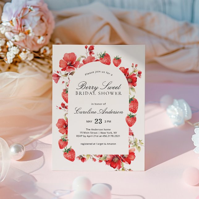 Berry Sweet Bridal Shower Strawberry Floral Invitation (Creator Uploaded)