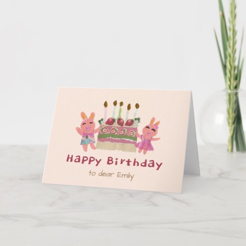 Berry Sweet Bunnies Paper Collage Pink Birthday  Card