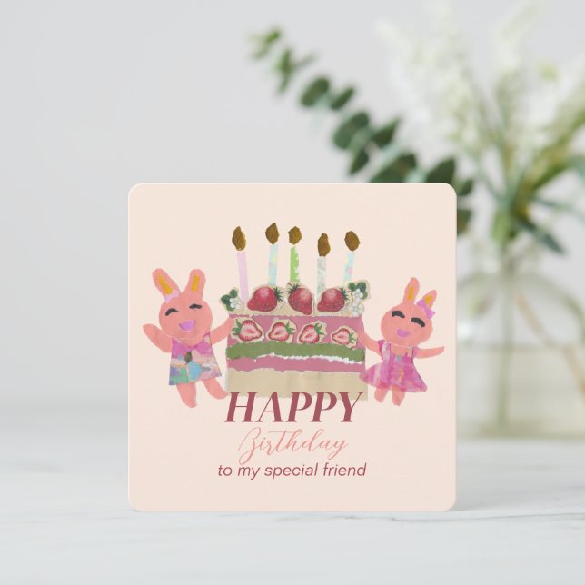 Berry Sweet Bunny Buddies Note Card (Standing Front)