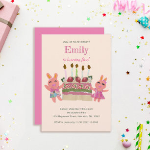 Berry Sweet Bunny Buddies Pink Birthday Invitation