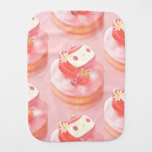 Berry Sweet: Bunny Girl Strawberry Tart Baby Burp Cloth (Front)