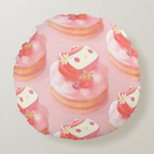 Berry Sweet: Bunny Girl Strawberry Tart Round Pillow