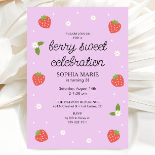 Berry Sweet Celebration Strawberry Birthday Lilac Invitation