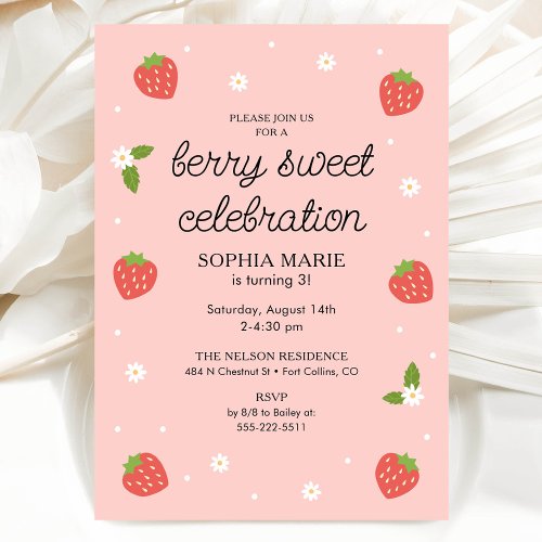 Berry Sweet Celebration Strawberry Birthday Party Invitation