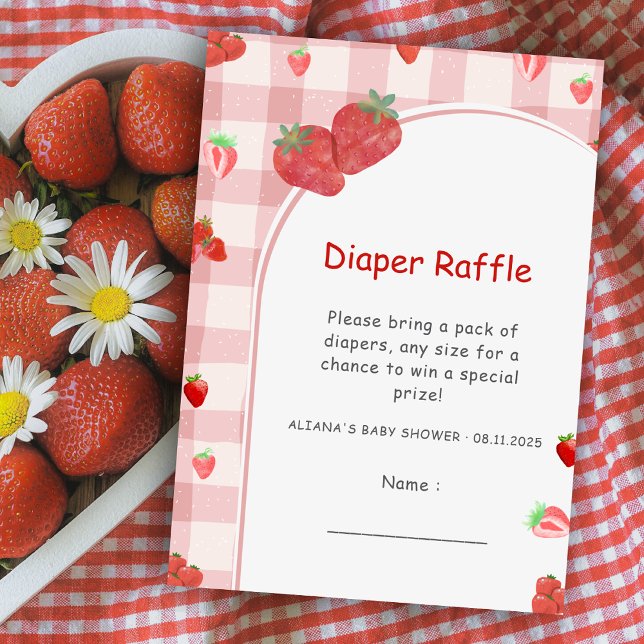 Berry Sweet Checkered Coquette Diaper Raffle  Invitation (Creator Uploaded)