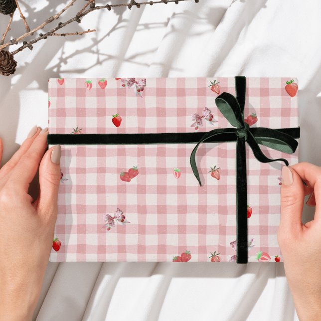 Berry Sweet Checkered pattren bow Coquette  Wrapping Paper Sheets (Creator Uploaded)