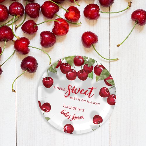 Berry Sweet Cherry Baby Shower Paper Plates
