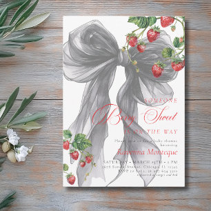 Berry Sweet Chic Black Bow Strawberry Baby Shower Invitation