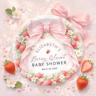 Berry Sweet Coquette Bow Baby Shower Paper Plates