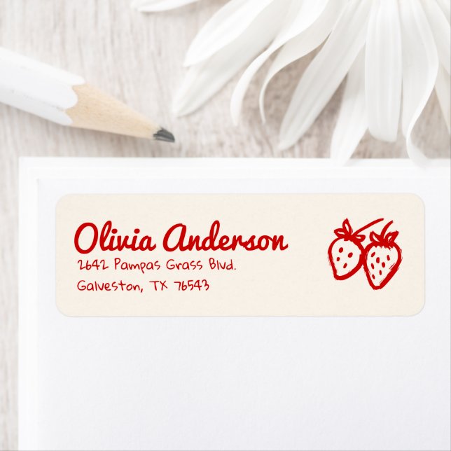 Berry Sweet Cream Drawn Strawberries Baby Shower  Label (Insitu)