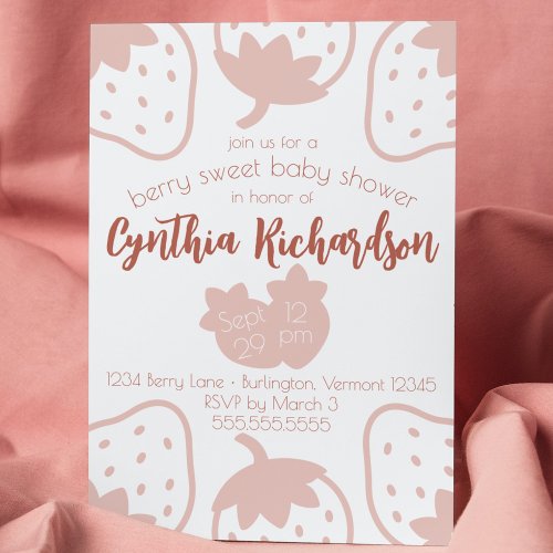 Berry Sweet Cute Modern Strawberry Baby Shower Invitation