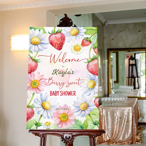 Berry sweet daisy strawberry baby shower welcome foam board