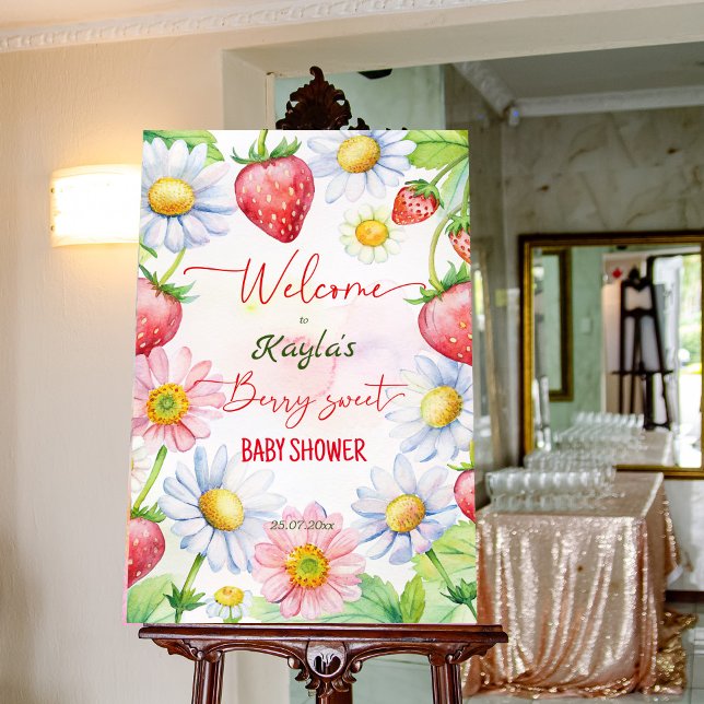 Berry sweet daisy strawberry baby shower welcome foam board (Berry sweet summer garden daisy strawberry baby shower welcome sign board personalized decor)