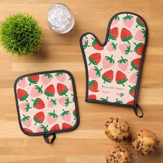 Berry Sweet Delights  Soft Pink Oven Mitt & Pot Holder Set (Top Down)