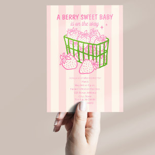 Berry Sweet Doodle Pink Green Girl Baby Shower Invitation