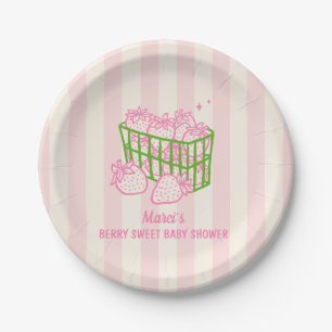 Berry Sweet Doodle Pink Green Girl Baby Shower Paper Plates