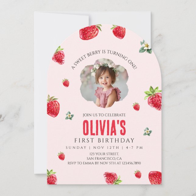 Berry Sweet First Birthday Invitation (Front)