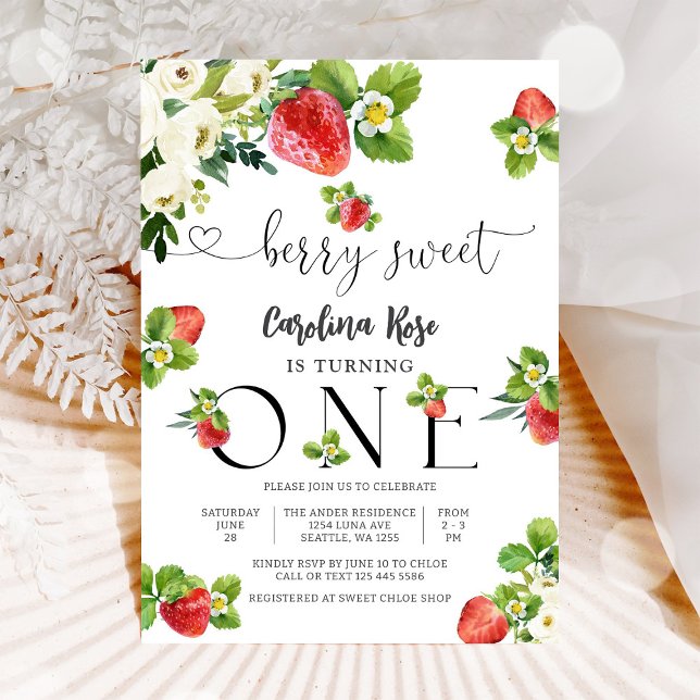 Berry Sweet First Birthday Invitation (Creator Uploaded)