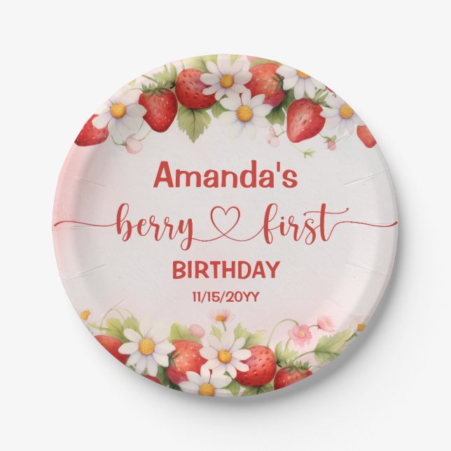 Berry Sweet First Birthday Paper Plates (Front)