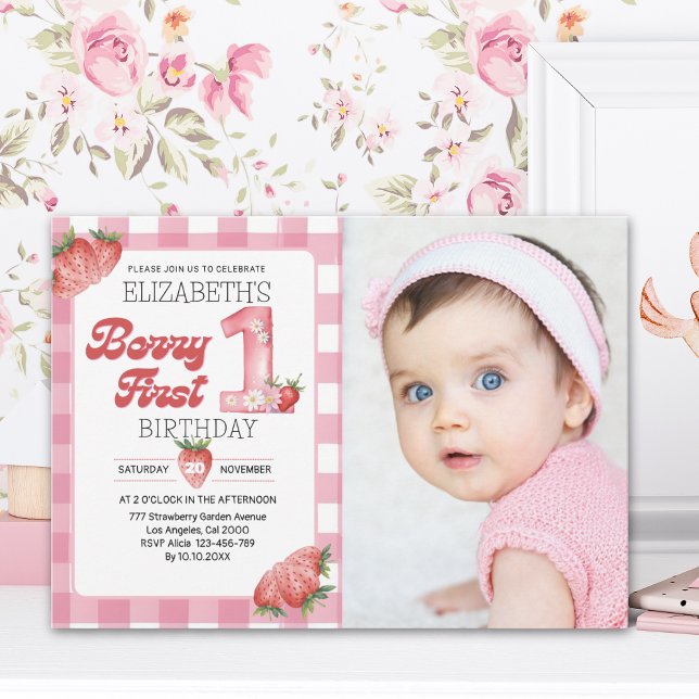 Berry Sweet First Birthday Photo – Straberry party Invitation (Creator Uploaded)