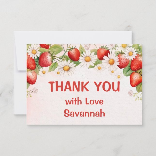 Berry Sweet First Birthday Thank You Card (Front)