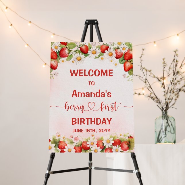 Berry Sweet First Birthday Welcome Sign (In Situ (Stand))