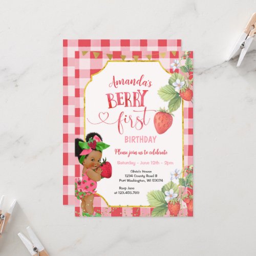 Berry Sweet FIRST Strawberry Birthday Girl Party Invitation