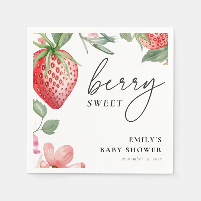 Berry Sweet Floral Baby Shower Napkins (Front)