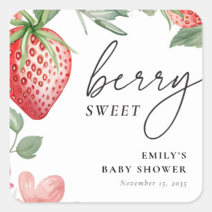 Berry Sweet Floral Baby Shower Square Sticker