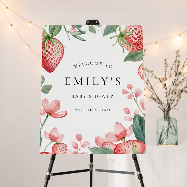 Berry Sweet Floral Baby Shower Welcome Sign (In Situ (Stand))