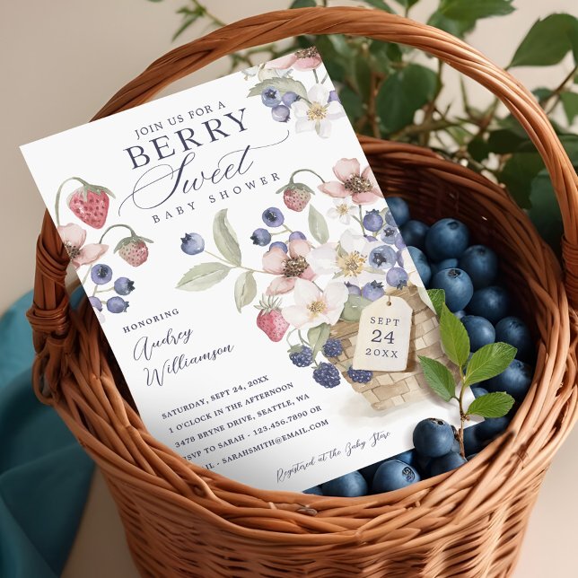 Berry Sweet Floral & Berry Basket Baby Shower Invitation (Berry Sweet Floral & Berry Basket Baby Shower Invitation)