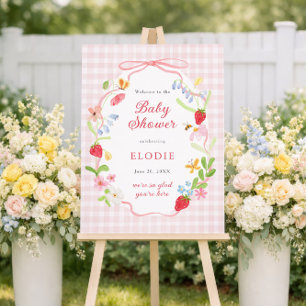 Berry Sweet Floral Strawberry Baby Shower Welcome Foam Board