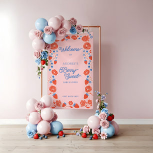 Berry Sweet Floral Strawberry Welcome Baby Shower Banner