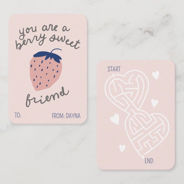 Berry Sweet Friend strawberry classroom Valentine Note Card (Front/Back)