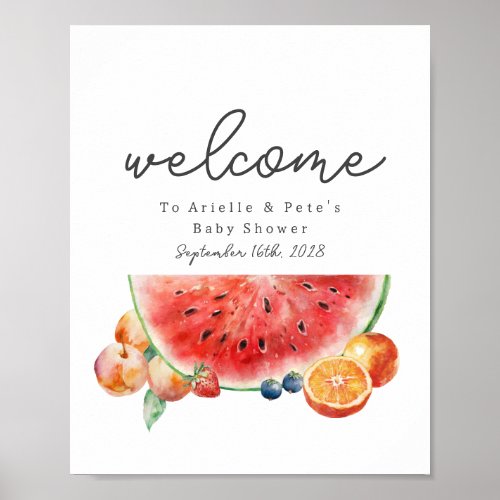 Berry Sweet Fruit Baby Shower Welcome Watermelon Poster
