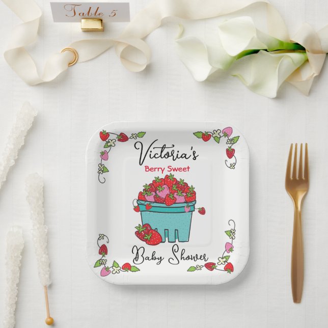 Berry Sweet Fruit Basket Baby Shower Paper Plates (Wedding)