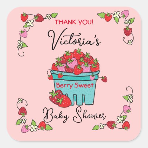 Berry Sweet Fruit Basket Baby Shower Square Sticker