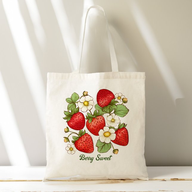 Berry sweet fruit strawberry bridal shower favors tote bag (Berry sweet fruit strawberry tote bag bridal shower favors bridesmaid gifts gifts for her)